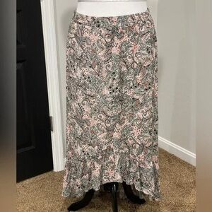 NWT I.N. Studio hi low maxi skirt floral paisley ruffle Olive Orange Size 3X